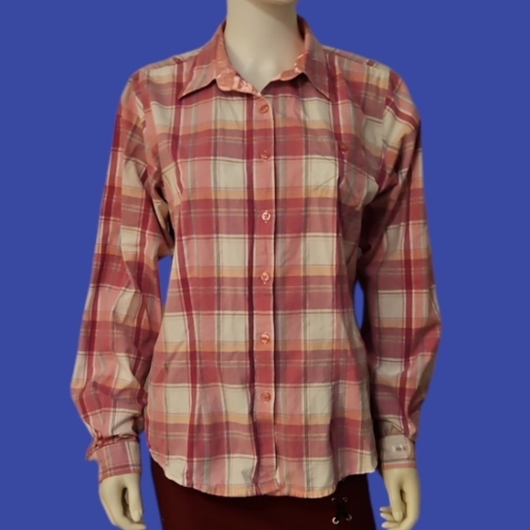 VTG WRANGLER 20X Pink Metallic Plaid Button Down Long Sleeve Rodeo Shirt - Picture 1 of 8